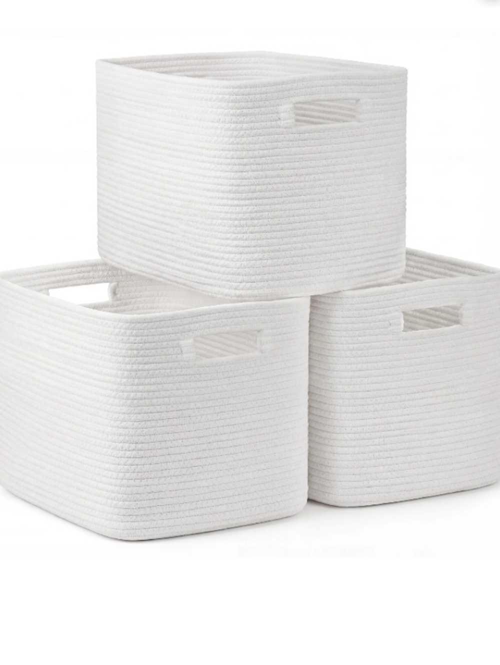 NEW ~White Cotton Rope Storage Bins - Set of 3